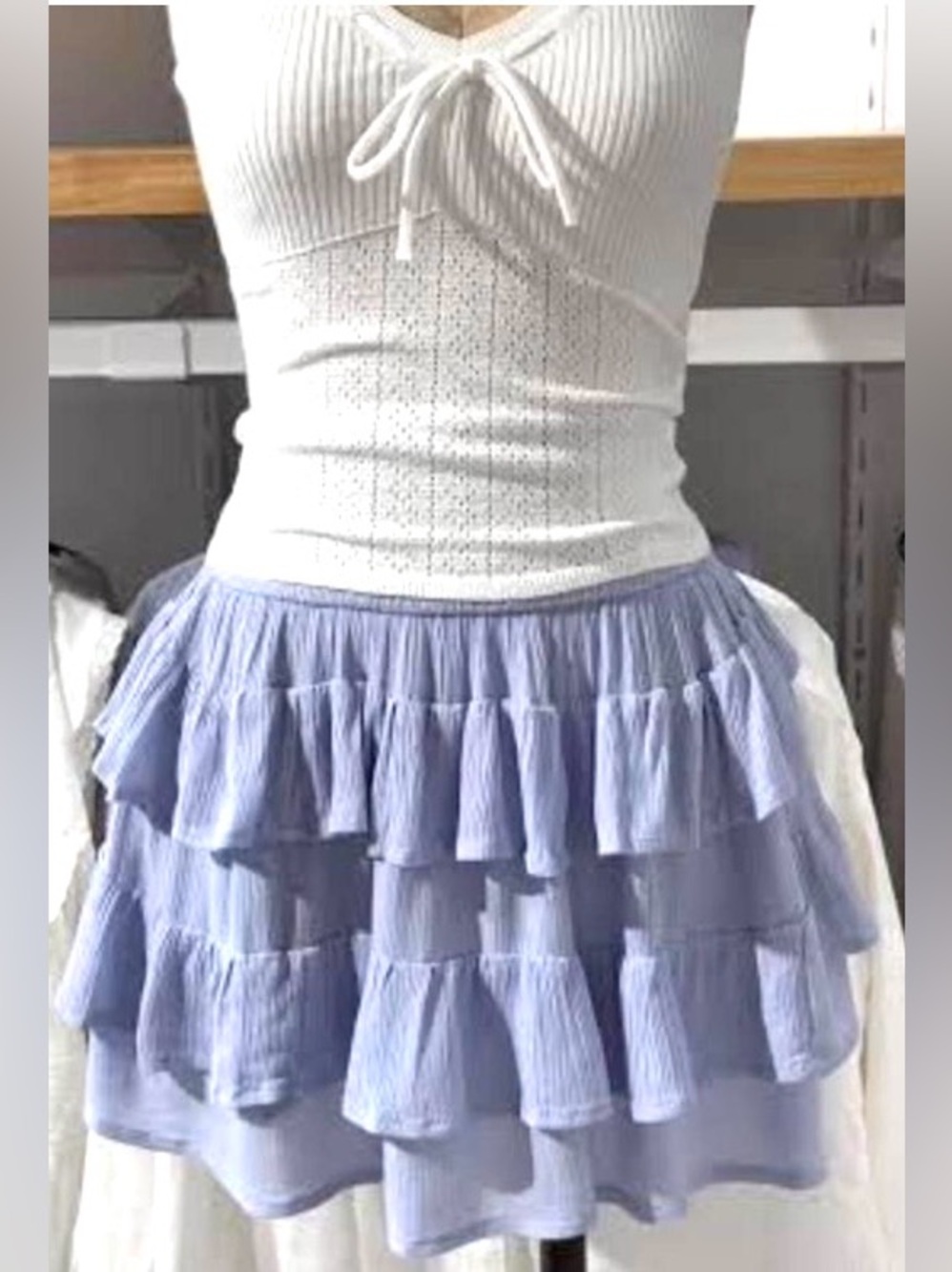 Hollister Co. Tiered Ruffle Mini Skirt Skort Size Small Blue